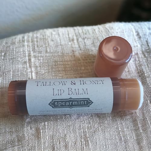 Lip Balm with Beef Tallow, Natural Essential Oils, Unscented, Organic (Spearmint)