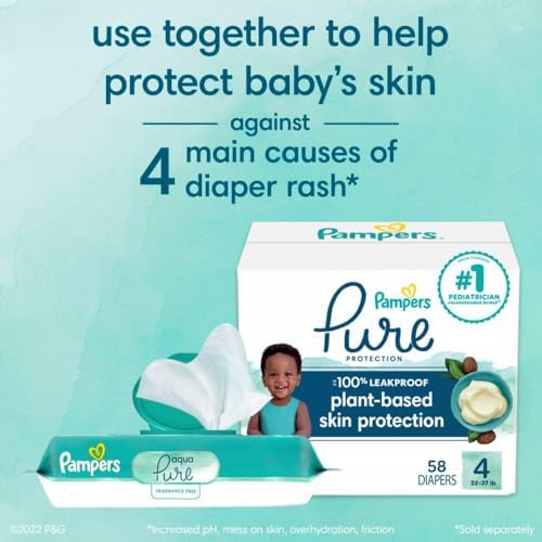 Pampers Baby Wipes Aqua Pure, 99% water-based wipes, Hypoallergenic and Unscented Infant Wipe, 448 Total (8 Flip-Top Packs)