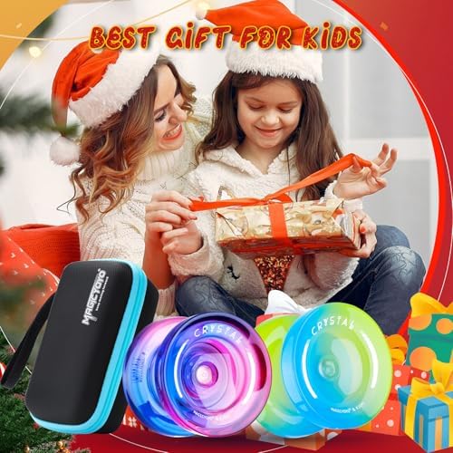 MAGICYOYO Gift Pack of 2 Yoyos K2, Responsive Yoyo for Kids Beginners, Dual Purpose Plastic Yoyo with Extra Unresponsive Yo Yo Bearing+ Removal Tool + 12 Yoyo Strings+ Yo-yo Case(Crystal Gradient)