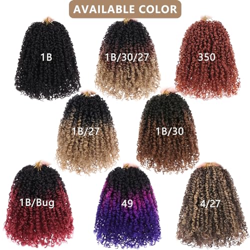 COOKOO 12 Inch 8 Pcs Boho Yanky Twist Crochet Hair with Curly Ends Ombre Brown and Blonde Bouncy Passion Twist Synthetic Braids Pre-looped Micro Spring Twist Hair Yanky Twists for Women 1B/30/27#