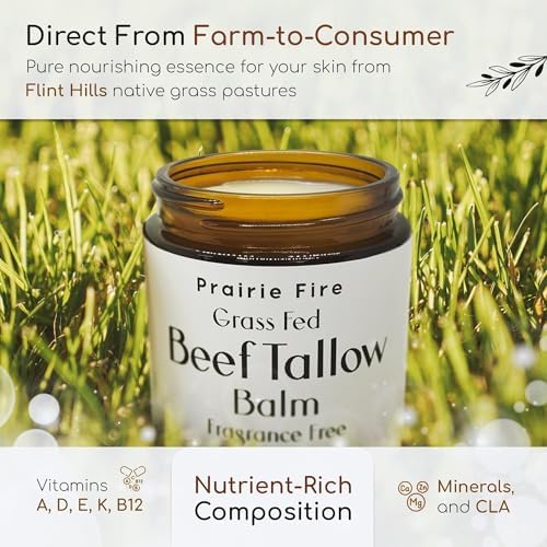 Beef Tallow Balm - 8 oz - Organic Grass Fed and Finished - Made in USA - Moisturizing Skin Care Tea Tree