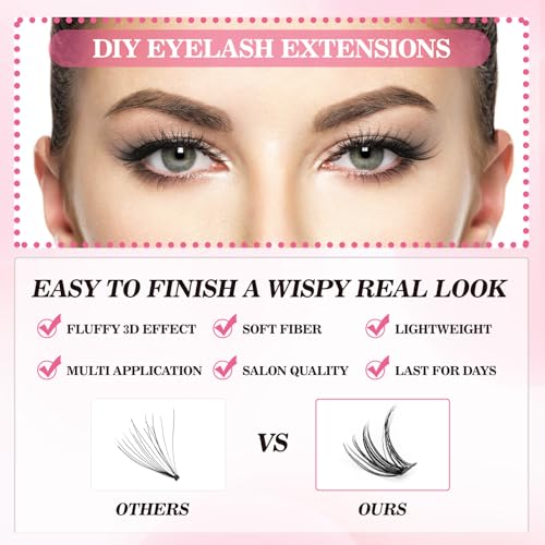 Lash Clusters 280Pcs Cluster Lashes 30D 40D D Curl False Eyelashes Mix9-16mm Eyelash Clusters Individual Cat Eye Lashes Clusters for DIY Cluster Eyelash Extensions at Home (30D+40D-0.07D-9-16MIX)
