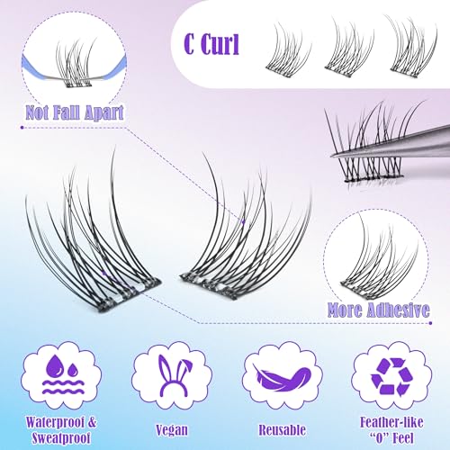 ALICE Self Adhesive Eyelashes Natural Self Adhesive Lash Clusters No Glue Needed Wispy Reusable Press on Lashes Pre-Glue 10-12mm 120pcs C Curl DIY Eyelash Extensions Kit with Lash Tweezers