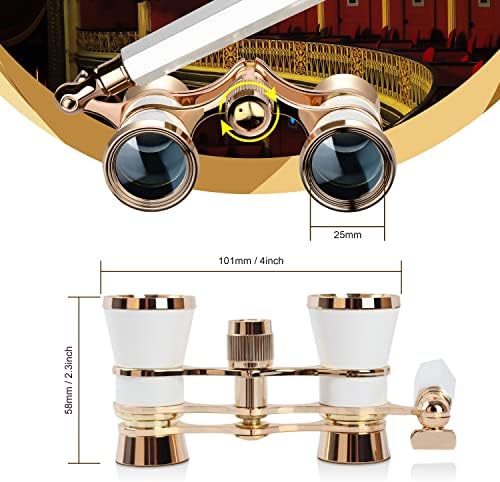 Aomekie Opera Glasses Binoculars 3X25 Theater Glasses Lorgnette Mini Binocular Compact with Handle for Adults Women in Musical Concert（White）