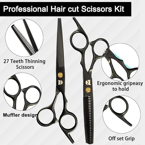 Professional Hair Cutting Shears,6 Inch Hairdressing Shears Barber Hair Scissors Edge Razor Sharp Blades Haircut Scissors for Men Women Kids Japan 440c Stainless Steel (Rainbow) (Black)