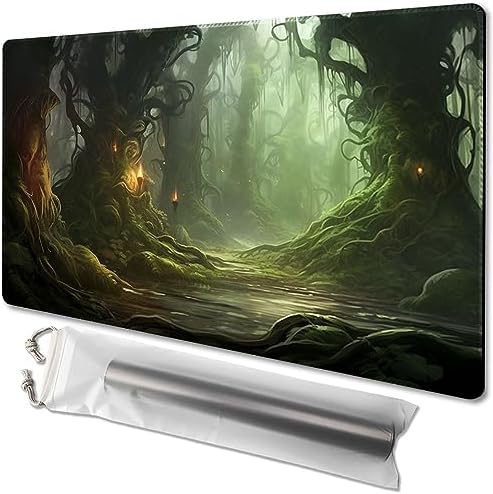 MTG Playmat Size 24x14in Free Storage Bags Non-Slip Backing, Ideal for Card Game Enthusiasts TCG Playmat (Forest Spirit Realm-No Deck)