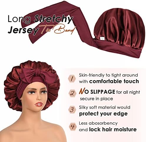 YANIBEST Silk Bonnet for Sleeping Women Satin Bonnet Double Layer Satin Lined Hair Bonnet with Tie Band Curly Hair