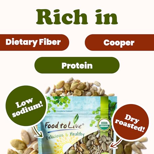 Food to Live Organic Dry Roasted Sunflower and Pumpkin Seed Mix, 8 Ounces – Oven Roasted, No Oil added, Healthy, Natural Snack, Rich in Protein, Perfect for Baking and Salads, Vegan, Kosher, Bulk