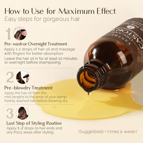 YANIBEST Organic Castor Oil, Cold Pressed Unrefined Glass Bottle, 100% Natural USDA Certified Castor Oil for Hair, Eyelashes, Face, Eyebrows, Scalp & Hair Strengthening Oil for All Hair Types