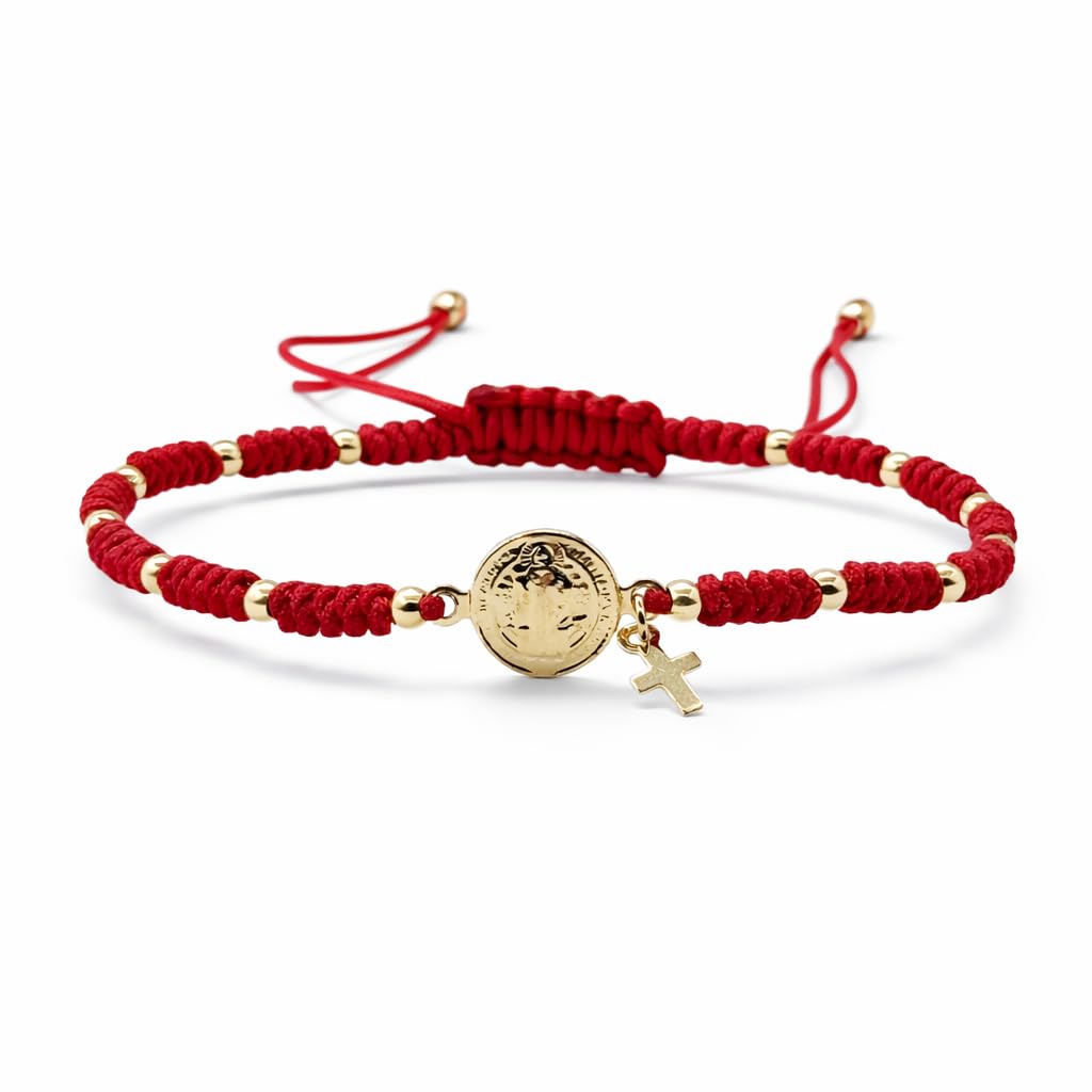 St Benedict Medal Red String Adjustable Bracelet for her Pulsera San Benito