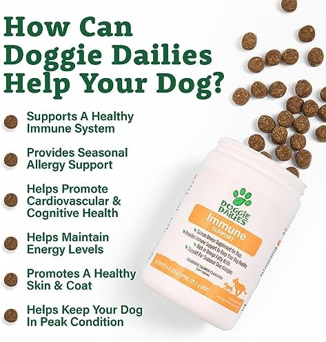 Doggie Dailies Omega 3 for Dogs, 225 Soft Chews, Salmon Oil for Dogs with Apple Cider Vinegar, Bee Pollen, Kelp, Zinc & Biotin - for Healthy Skin & Coat, Immune System & Seasonal Allergy Support