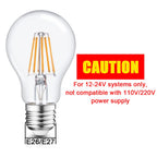 Haian Support Efficient 12V LED Bulb 6W 600Lm - E26/E27 Base - 12-24V AC/DC - 4 Pack - Ideal for Off-Grid Solar Battery Systems, RVs, Marine Lighting - Energy Saving 60W Equivalent - Warm White 2700K