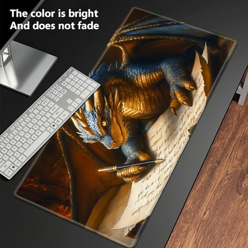 Playmats for Magic: The Gathering MTG Card Game Mat Plus 50 Pcs Card Sleeves, 24 x 14 inch TCG Mat with Stitched Edge for Commander Deck Duskmourn Board Game, Dragon Writing with Feet