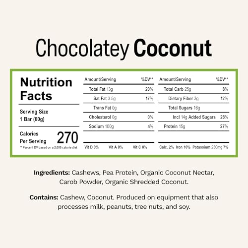Rise Pea Protein Bar - Chocolately Coconut | Breakfast Bar & Protein Snack 15g Protein Just 5 Whole Food Ingredients Non-GMO Gluten-Free Soy Free