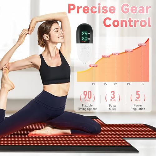 New Double Pulses Red Light Therapy Mat for Full Body Pain Relief, Equipped with 1370 Dual-Wavelength Red Light Therapy and Infrared LED Beads 71.4 * 33.0 Inch, 5 Level Regulation (Black)