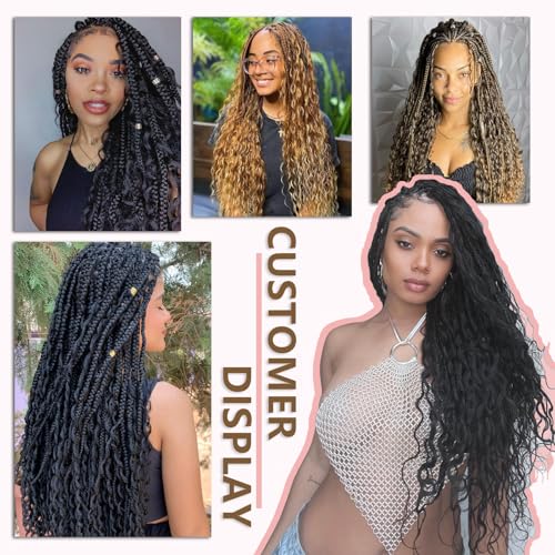 Goddess Box Braids Crochet Hair 14 Inch 7 Packs Boho Hair for Women Pre Looped Crochet Box Braids with Curly Ends, T1B/3/27