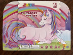 JOYIN Unicorn Tea Party Set for Little Girls, Pretend Pink Tin Teapot Set, Princess Tea Time Play Kitchen Toy with Teapot, Cup, Plate, Carrying Case for Kids Toddlers Age 3 4 5 6, Gift for Christmas