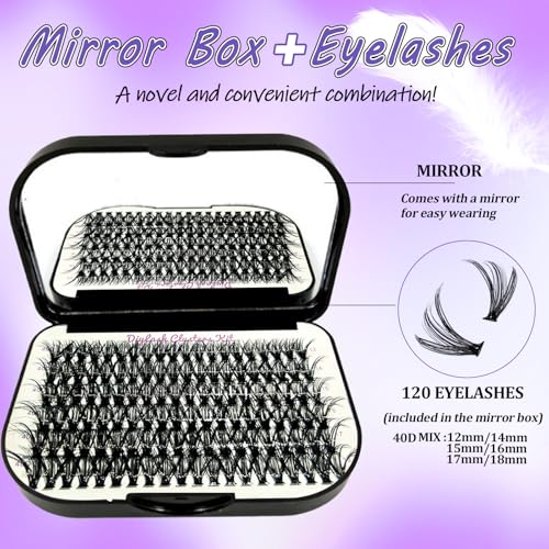 DIY Lash Extension Kit 804Pcs D Curl Individual Lash Clusters Eyelashes Extension Set with Mirror Lash Storage Box Lash Bond&Seal Glue Remover Tweezers Lash Brush Applicator