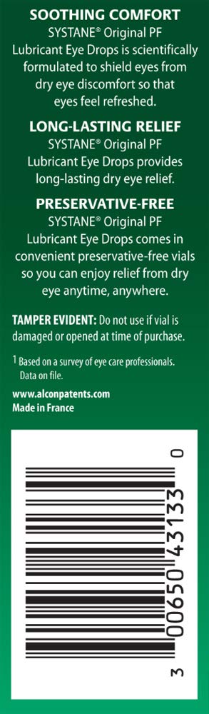 Systane Original Preservative-Free Lubricating Eye Drops for Sensitive Eyes, 30 Ct, Single Use Vials, Soothing Comfort, Sensitive, Dry Eye Relief, Refresh & Lubricate for On-The-Go Dry Eye Relief