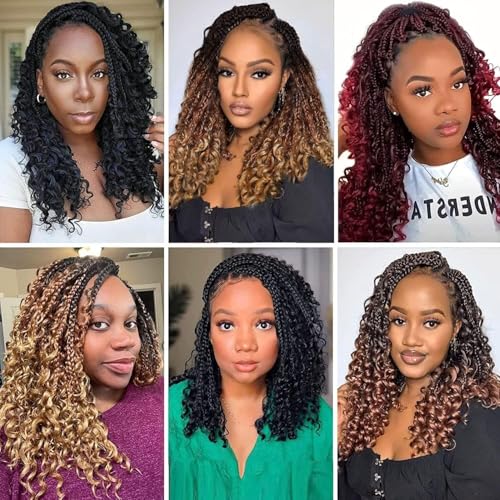 Goddess Box Braids Crochet Hair for Black Women 18 Inch 8 Packs Boho Crochet Braids Bohemian Knotless Box Braids Short Goddess Braids Crochet Hair(18 Inch (Pack Of 8),1B)