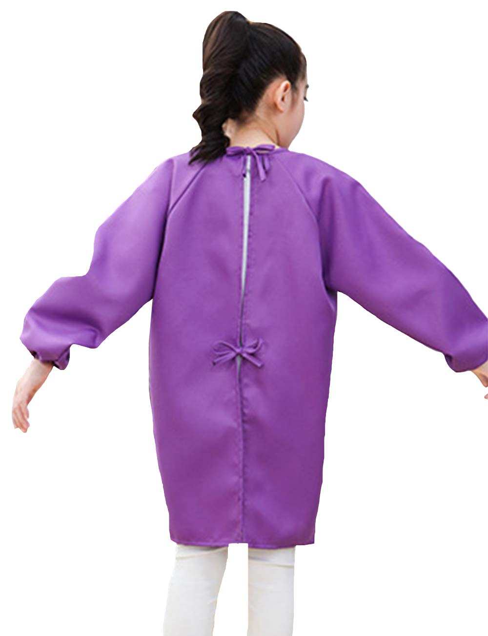 Lauthen.S 2 Pack Kids Art Smocks,Artist Painting Aprons Long Sleeve with Pocket for Toddler 8-12 Years(Blue/Purple)