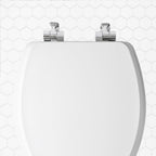 Mayfair Bennett Toilet Seat with Chrome Hinges, Slow Close Wood Seat, Secure Metal Hinges, Easy Install, Made in USA, Round, White