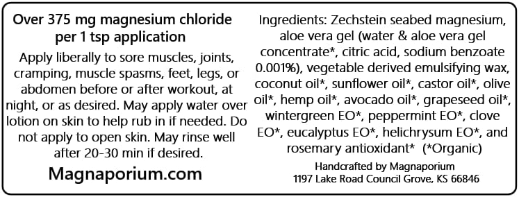 Magna Sport Handmade Magnesium Lotion with all Organic Oils – over 375 mg/tsp of Zechstein Seabed Magnesium Minerals + 5 Organic Essential Oils!