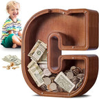 Summidate Large Wooden Piggy Bank for Kids Adults, Alphabets Letter A-Z Piggy Bank for Boys Girls, Coins Bills Change Bank Box Personalized Initial Name Kids Money Bank for Birthday Present and Decor
