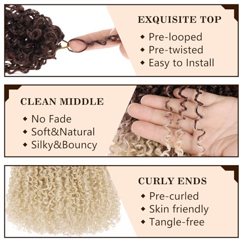 COOKOO 8 Inch Pre Looped Yanky Twist Crochet Hair 8 Packs Short Yanky Passion Twist Hair Bohemian Yanky Twists Crochet Hair Fluffy Mini Twist Crochet Hair Pre-twisted Curly Crochet Braiding Hair