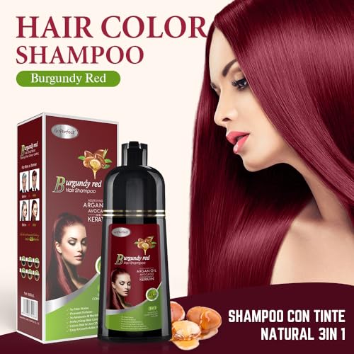 Natural Hair Dye Shampoo 3 IN 1, Hair Color for Gray Hair Coverage, Hair Coloring Shampoo for Women, Color Shampoo Beard Dye for Men, Vegan Ammonia Free Hair Shampoo (BURGUNDY RED)