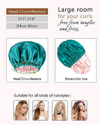 mikimini Satin Bonnet Silk Bonnet for Women Curly Hair, Reversible Double-Layer Sleeping Hair Bonnet Extra Large Stretchy Sleep Hair Cap (Green+Pink)