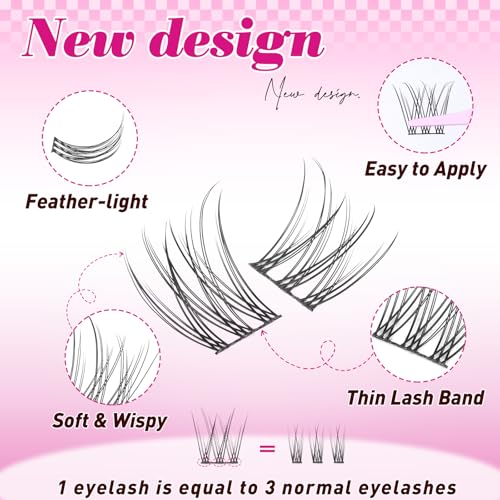Natural Lash Clusters Kit Wispy 9-14MM Cluster Eyelash Extensions C Curl Eyelash Clusters Thin Band Individual Lashes DIY Lash Extension Kit with Lash Remover for Self Application by Delyneph