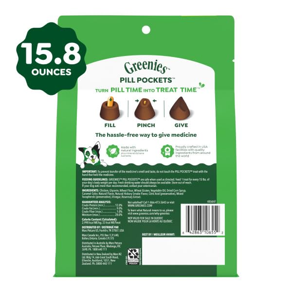 Greenies Pill Pockets Large Size Dog Treats, Hickory Smoke, 15.8 oz