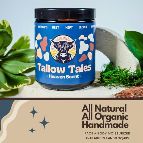 Grass-Fed & Finished Organic Tallow Cream | Face & Body Moisturizer | Heaven Scent (Tea Tree & Rosemary Essential Oils) | For Sensitive, Dry & Irritated Skin (4 Fl Oz)(D1)