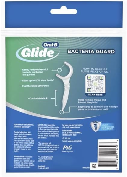 Oral-B Glide Bacteria Guard Dental Floss Picks, Mint, 75 Picks (Pack of 4)