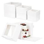 Moretoes 12 Pcs Cake Box, Tall Cake Boxes with Window in 3 Sizes 12x12x12 10x10x10 8x8x8 Inches, Bakery Boxes Disposable Carrier Take Out Container, 2 or 3 Tier for Valentine's Day Mother's Day