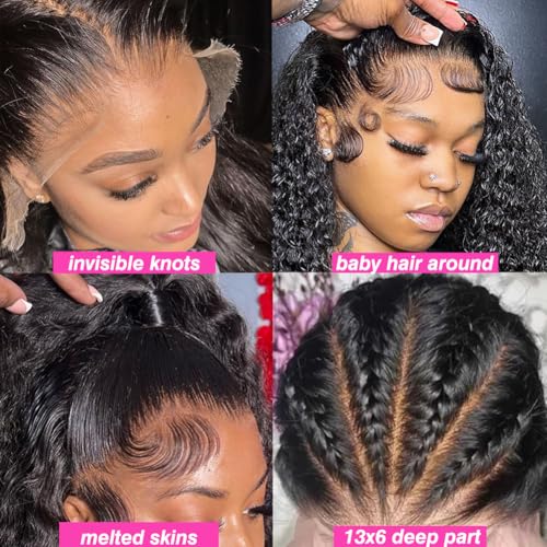 30 Inch Water Wave 13x6 HD Lace Front Wigs Human Hair Pre Plucked 200 Density Deep Part Curly Wig for Women with Baby Hair Water Wave Frontal Wigs Human Hair