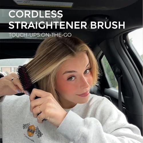 TYMO Porta Cordless Hair Straightener Brush | Mini Portable Straightening Brush for Travel | Negative Ion Hair Straightener Styling Comb | USB Rechargeable Feature | Safety Anti-Scald Design