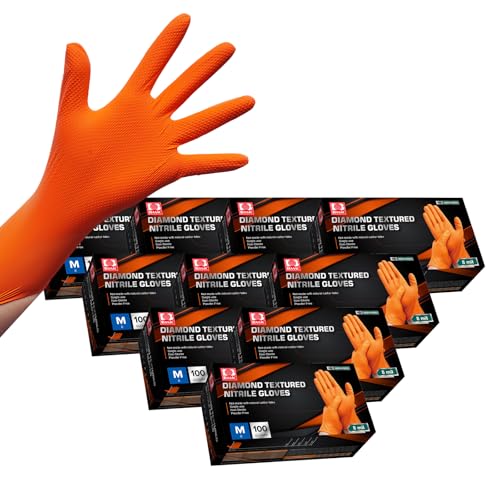 Jointown Basic Heavy Duty Nitrile Gloves Mechanic Gloves, 8 Mil Nitrile Disposable Gloves Medium with Raised Diamond Texture, Latex Free, Powder Free Industrial Automotive Gloves Case of 1000