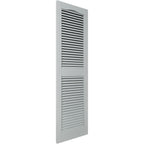 12"W x 25"H Lifetime Vinyl, Standard Cathedral Top Center Mullion, Open Louver Shutters, w/Installation Shutter-Lok's & Matching Screws (Per Pair), Platinum