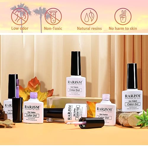 RARJSM Pearl Gel Nail Polish Set Iridescent Shell Glitter Gel Polish 6 Sunset Colors Light Purple Blue Pink Red Gold Shimmer Mermaid Swirl Thread Effect Soak Off LED UV Curing Requires Home Salon