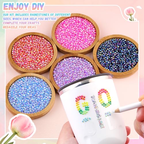 24000Pcs Resin Rhinestones with Tweezers for Crafting, Multi Colors 3mm Non Hotfix Flatback Gems, Bedazzling Crystal for DIY Crafts Clothing Tumblers Mugs Shoes Decor Nail Art