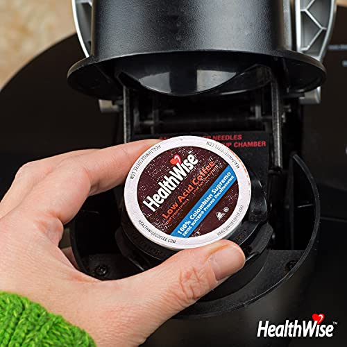 Healthwise Low Acid Unflavored Decaf, Chemical-Free Swiss Water Process, 99.9% Caffeine Free, 100% Colombian Coffee K-Cups – Medium Roast, Healthier Coffee for Sensitive Stomachs - 72 Count (Pack of 6)