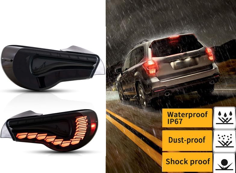OQHAIR Dynamic Tail Light Assembly LED Tail Lights SMOKED w/Sequential DRL Signal For 86 For Subaru BRZ For Scion FR-S 13-20