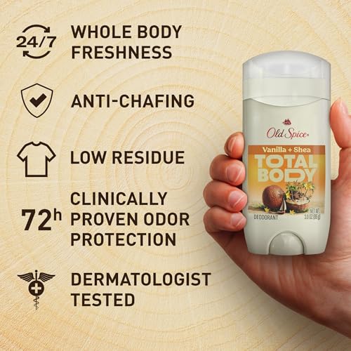 Old Spice Whole Body Deodorant for Men, 3-Pack, Aluminum Free, Stick, Spray & Cream Bundle, 24/7 Total Body Freshness, Dermatologist Tested, Vanilla + Shea Butter Scent