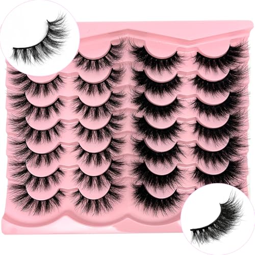 False Lashes Mink Natural Look Faux Mink Wispy Lashes Cat Eye C Curl Strip Eyelashes Book 3D Fluffy Flase Eyelashes Pack 2 Styles