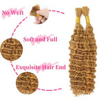 Honey Blonde Human Braiding Hair for Boho Braids Deep Wave Bulk Human Braiding Hair 100g 18 Inch 2 Bundles/Pack No Weft Color 27# 100% Brazilian Human Braiding Hair Extensions for Micro Braiding