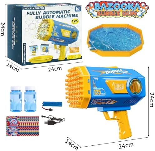 BOMOCO Bubble Gun, 125 Holes Bubble Machine Bubbles for Kids Age 3-12, Bubble Blaster Gun with Bubble Solution Summer Outdoor Bubble Toys Birthday Wedding Party Favors Bubble Maker Blower,Blue