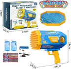 BOMOCO Bubble Gun, 125 Holes Bubble Machine Bubbles for Kids Age 3-12, Bubble Blaster Gun with Bubble Solution Summer Outdoor Bubble Toys Birthday Wedding Party Favors Bubble Maker Blower,Blue