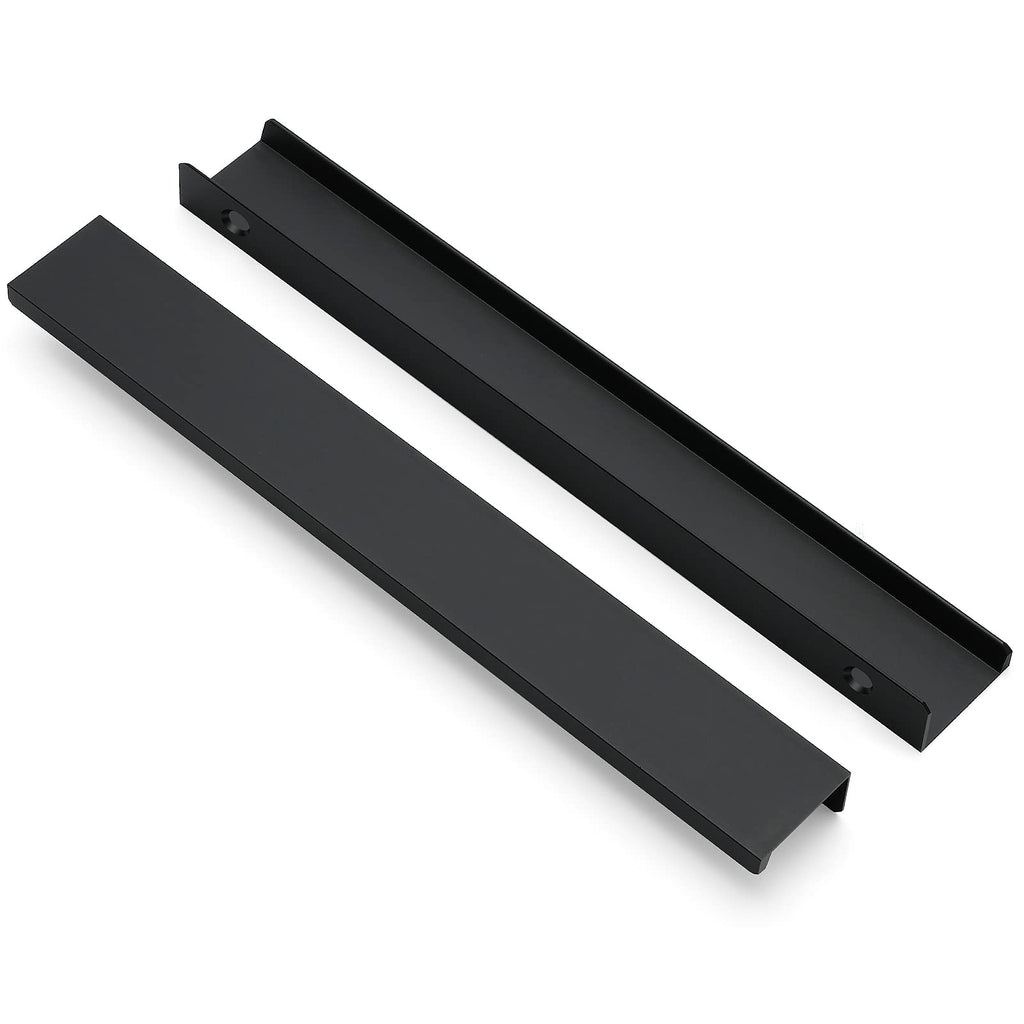 Ravinte 6 Pack Finger Pulls for Cabinets 250mm/9.84" Length Black Edge Pulls Matte Black Finger Cabinet Concealed Handles for Kitchen Drawer Tab Handle